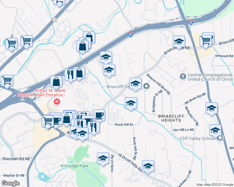 map of restaurants, bars, coffee shops, grocery stores, and more near 2772 Briarcliff Road Northeast in Atlanta