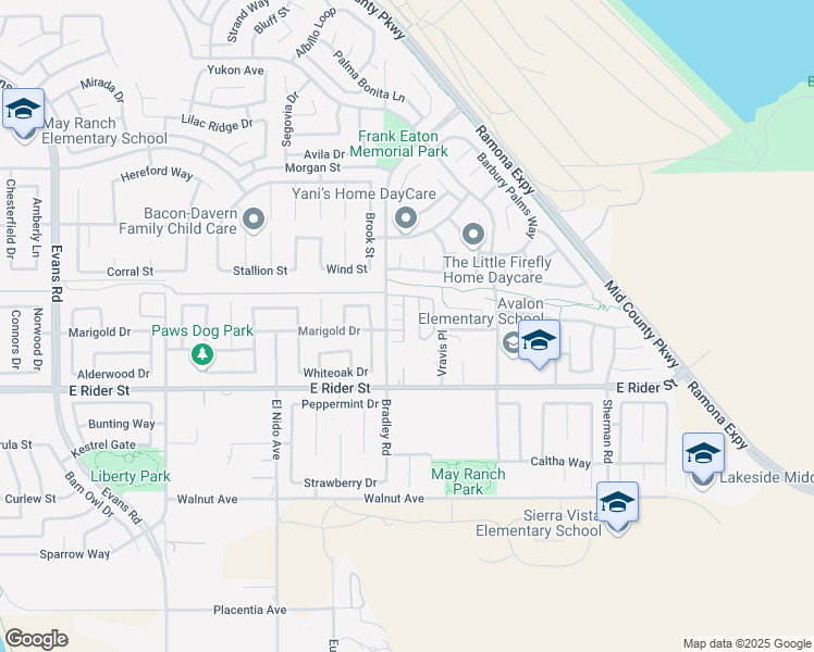 map of restaurants, bars, coffee shops, grocery stores, and more near 3331 Night Bloom Lane in Perris