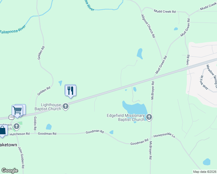 map of restaurants, bars, coffee shops, grocery stores, and more near 12568 Buchanan Highway in Temple