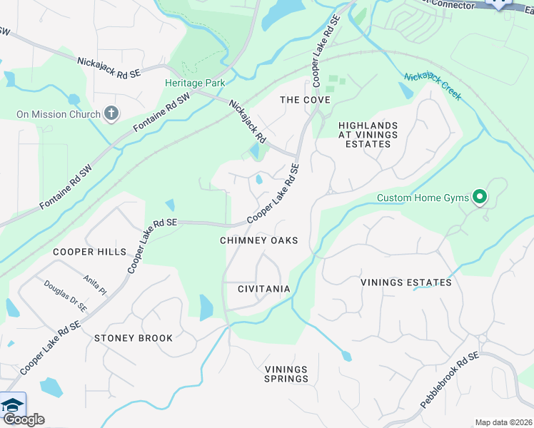 map of restaurants, bars, coffee shops, grocery stores, and more near 480 Cooper Lake Rd SE in Mableton