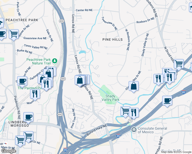 map of restaurants, bars, coffee shops, grocery stores, and more near 4 Vale Close Northeast in Atlanta