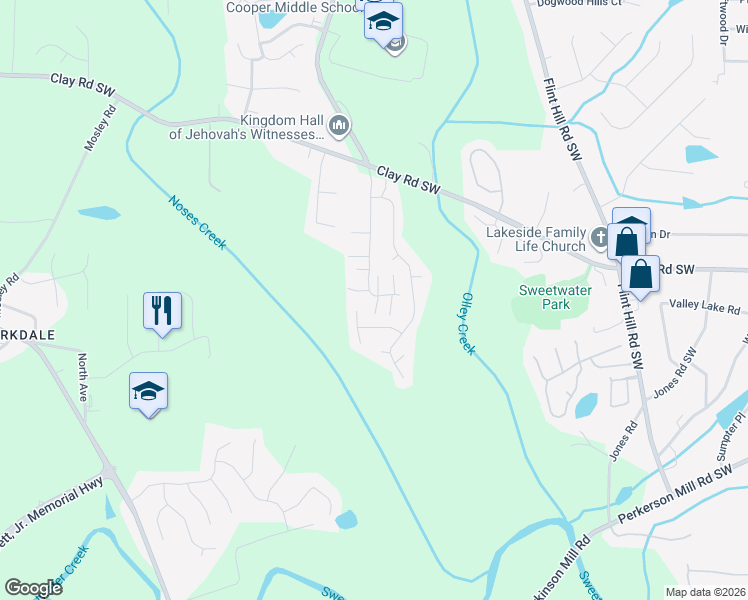 map of restaurants, bars, coffee shops, grocery stores, and more near 4940 Lazy Hollow Lane in Austell
