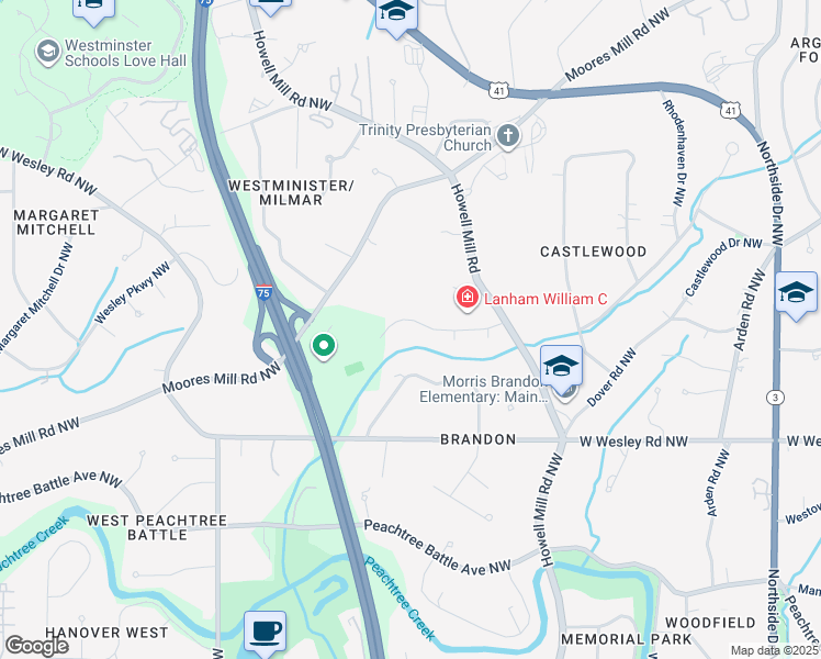 map of restaurants, bars, coffee shops, grocery stores, and more near 1042 Nawench Drive Northwest in Atlanta