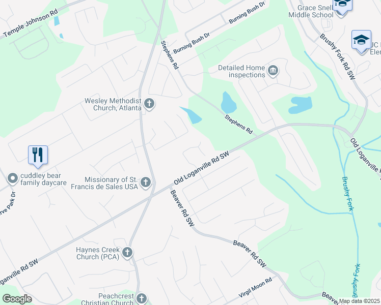 map of restaurants, bars, coffee shops, grocery stores, and more near 1400 Holly Manor Drive in Loganville