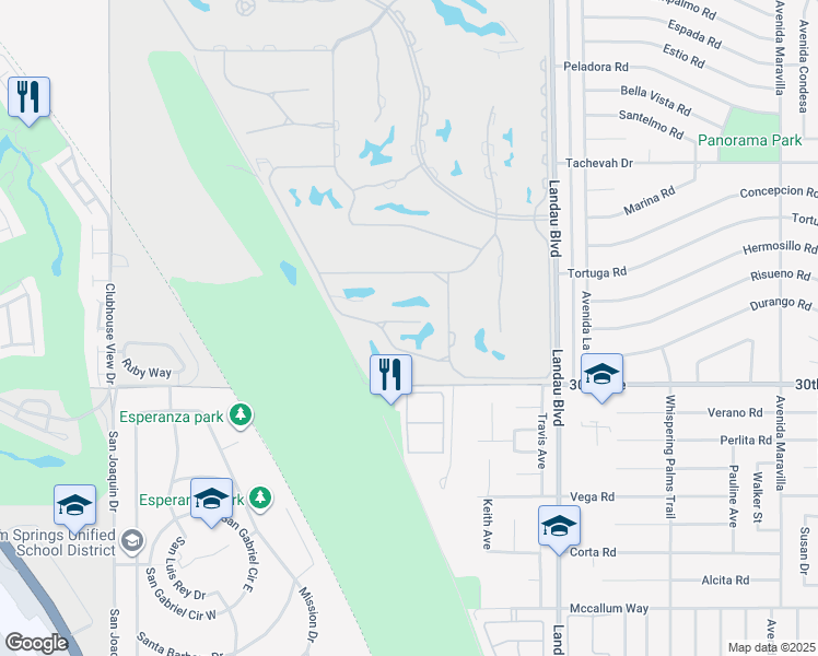map of restaurants, bars, coffee shops, grocery stores, and more near 67645 Cielo Court in Cathedral City