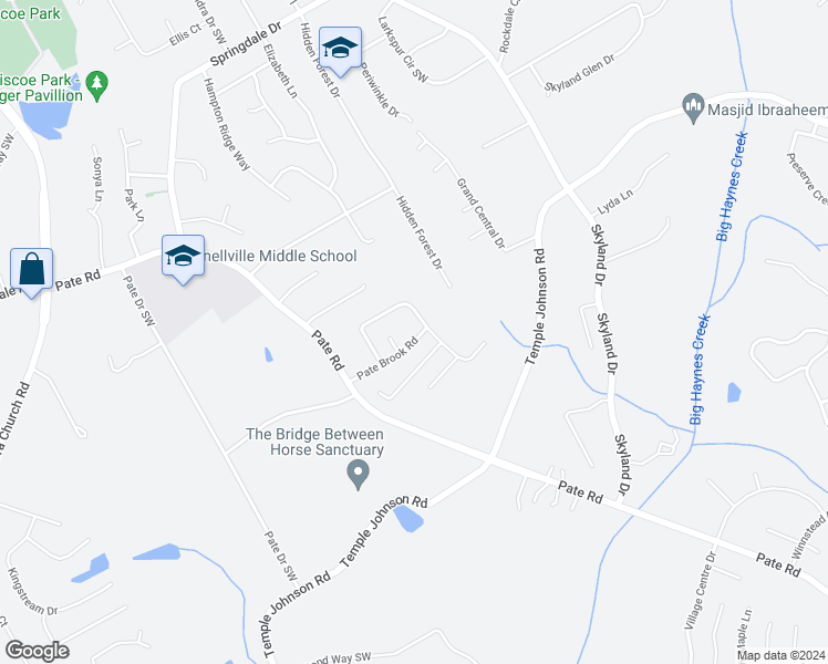 map of restaurants, bars, coffee shops, grocery stores, and more near 2279 Pate Brook Road in Snellville