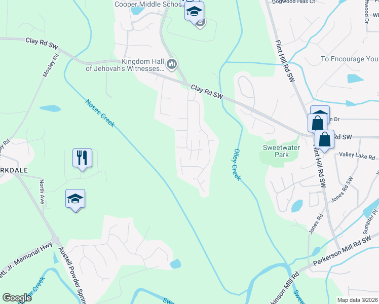 map of restaurants, bars, coffee shops, grocery stores, and more near 4940 Lazy Hollow Lane in Austell