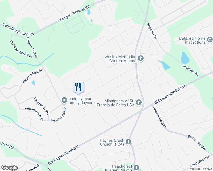 map of restaurants, bars, coffee shops, grocery stores, and more near 1680 Rose Garden Lane in Loganville