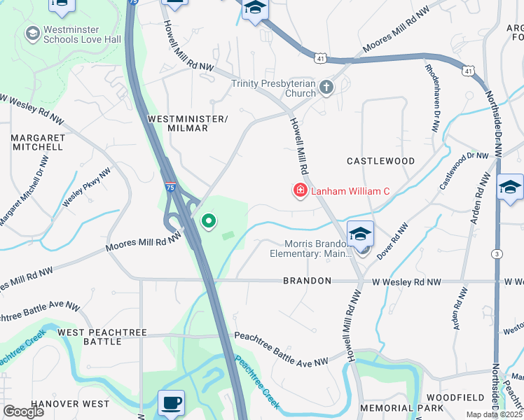 map of restaurants, bars, coffee shops, grocery stores, and more near 1042 Nawench Drive Northwest in Atlanta