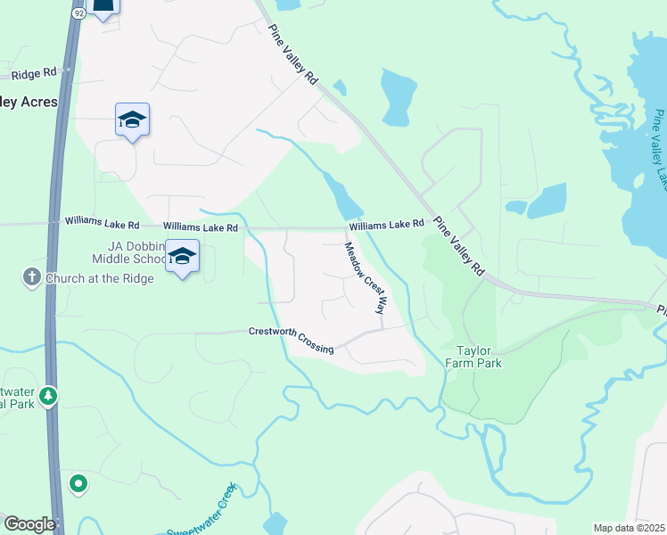 map of restaurants, bars, coffee shops, grocery stores, and more near 80 Meadow Crest Court in Powder Springs