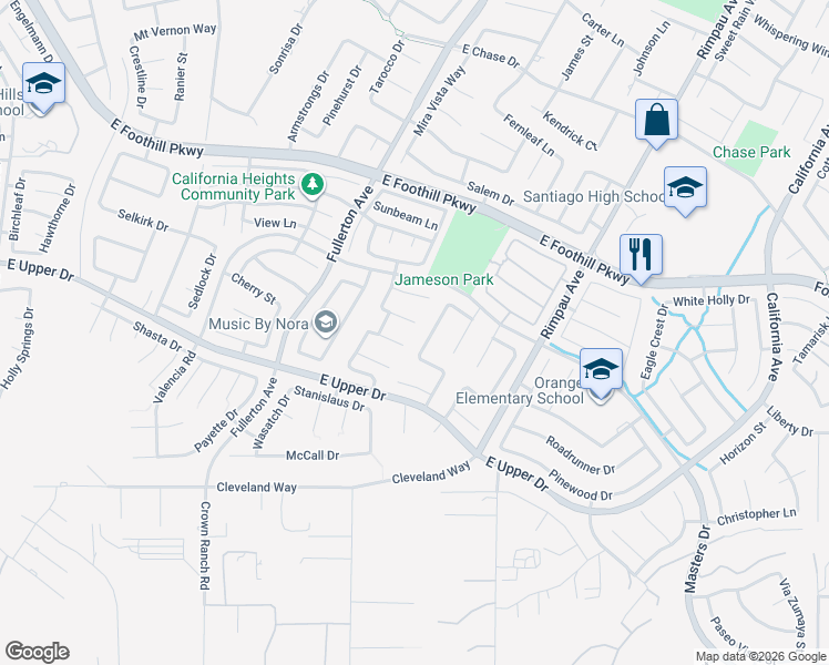 map of restaurants, bars, coffee shops, grocery stores, and more near 1146 Oak Grove Cir in Corona
