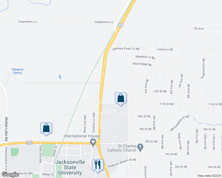 map of restaurants, bars, coffee shops, grocery stores, and more near 1203 Pelham Road North in Jacksonville