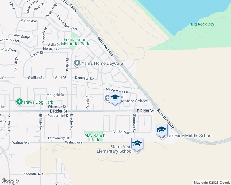 map of restaurants, bars, coffee shops, grocery stores, and more near 1910 Mount Verdugo Lane in Perris