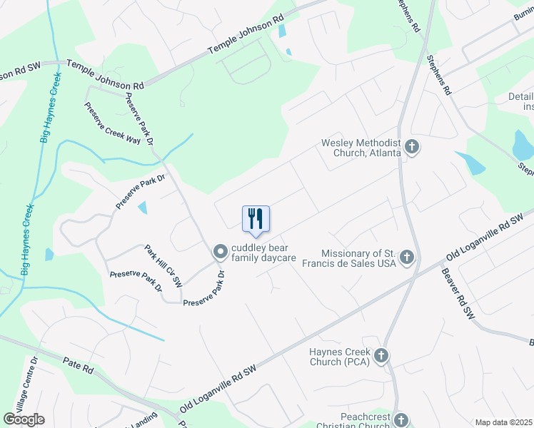 map of restaurants, bars, coffee shops, grocery stores, and more near 1792 Red Rose Lane in Loganville