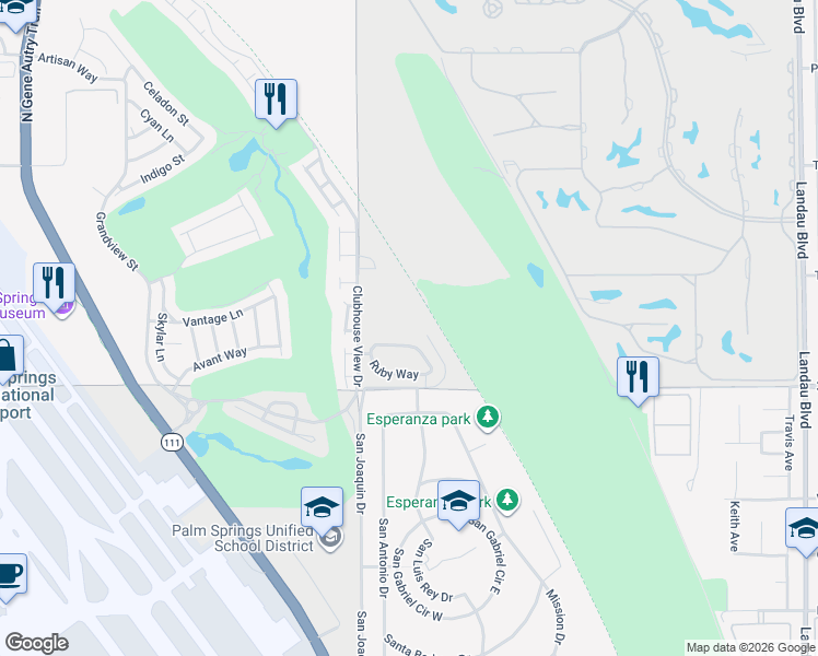 map of restaurants, bars, coffee shops, grocery stores, and more near 67090 Amethyst Way in Cathedral City