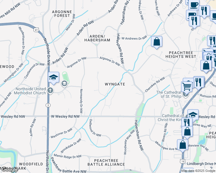 map of restaurants, bars, coffee shops, grocery stores, and more near 2840 Careygate Drive Northwest in Atlanta