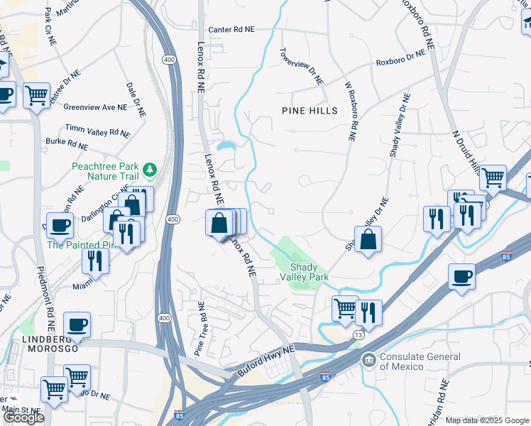 map of restaurants, bars, coffee shops, grocery stores, and more near 4 Vale Close Northeast in Atlanta