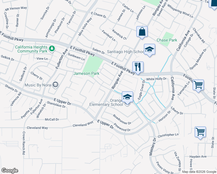 map of restaurants, bars, coffee shops, grocery stores, and more near 1286 Bathport Way in Corona