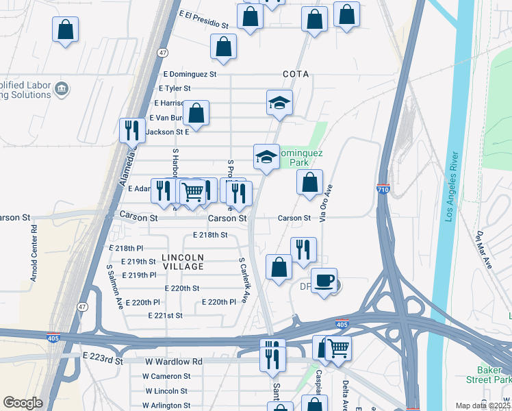 map of restaurants, bars, coffee shops, grocery stores, and more near in Carson