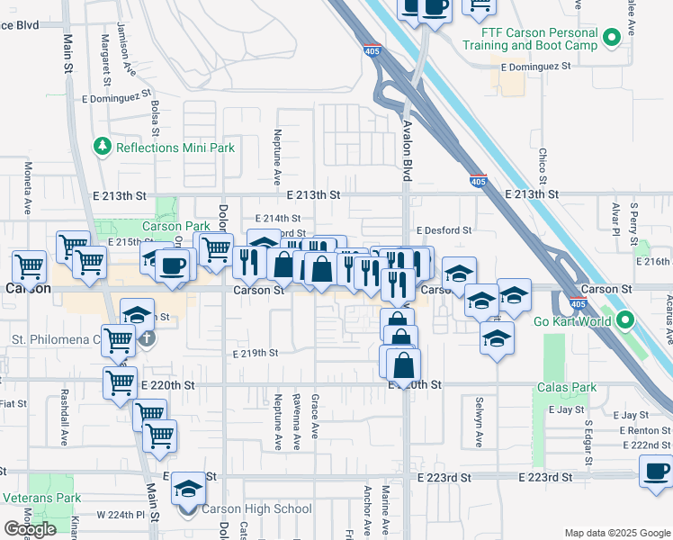 map of restaurants, bars, coffee shops, grocery stores, and more near 512 East Double Street in Carson