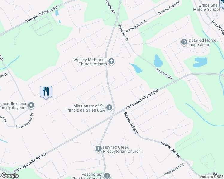 map of restaurants, bars, coffee shops, grocery stores, and more near 1540 Summer Lake Terrace Southwest in Loganville