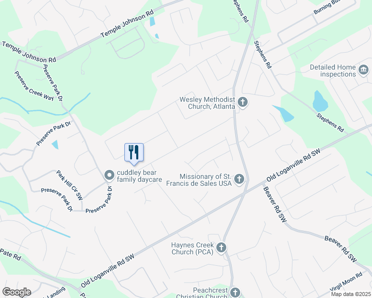 map of restaurants, bars, coffee shops, grocery stores, and more near 1670 Rose Garden Lane in Loganville