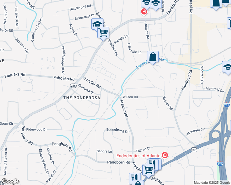 map of restaurants, bars, coffee shops, grocery stores, and more near 2976 Wilsons Crossing Court in Decatur