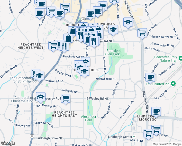 map of restaurants, bars, coffee shops, grocery stores, and more near 319 Delmont Drive Northeast in Atlanta