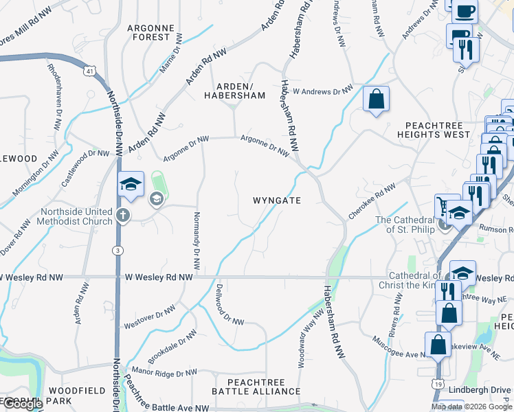 map of restaurants, bars, coffee shops, grocery stores, and more near 2840 Careygate Drive Northwest in Atlanta