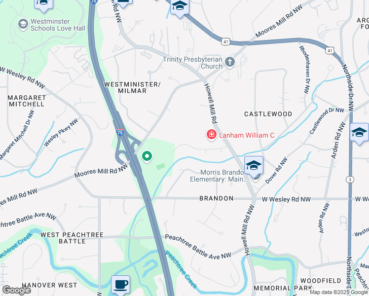map of restaurants, bars, coffee shops, grocery stores, and more near 1042 Nawench Drive Northwest in Atlanta