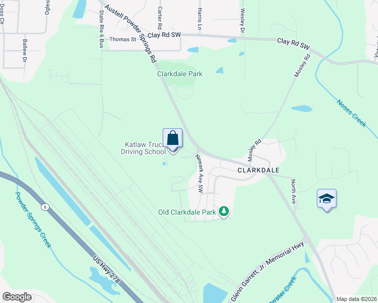 map of restaurants, bars, coffee shops, grocery stores, and more near 5000 Austell Powder Springs Road Southwest in Austell