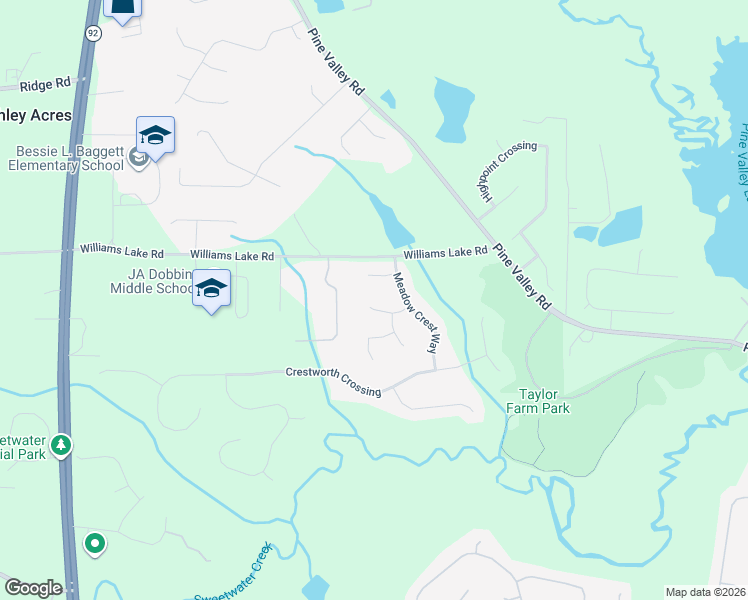 map of restaurants, bars, coffee shops, grocery stores, and more near 100 Meadow Crest Court in Powder Springs