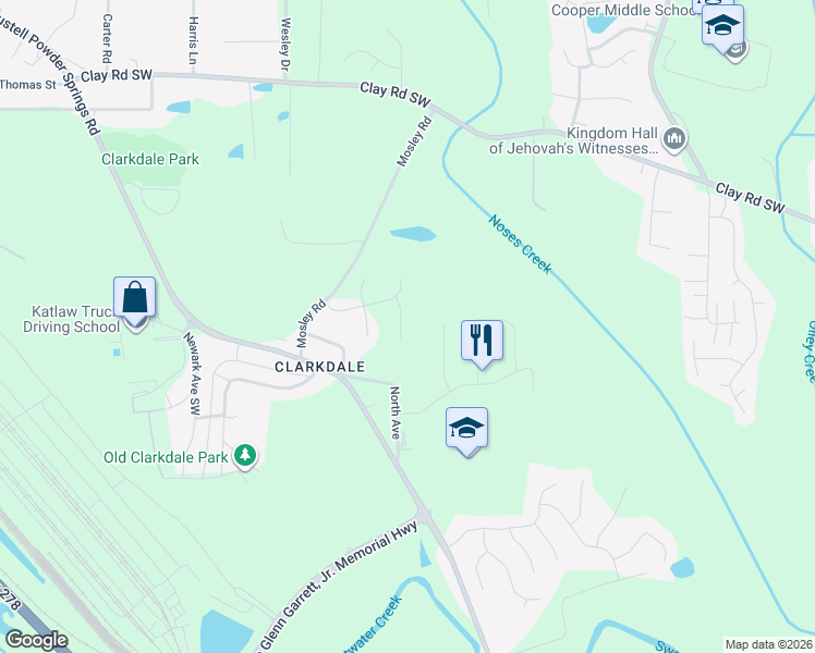 map of restaurants, bars, coffee shops, grocery stores, and more near 4907 Mosley Chase Court in Austell