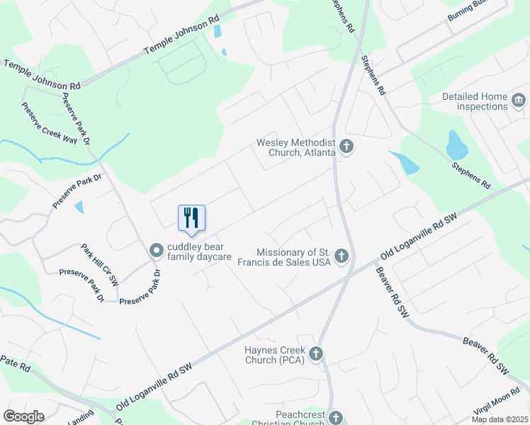 map of restaurants, bars, coffee shops, grocery stores, and more near 1670 Rose Garden Lane in Loganville