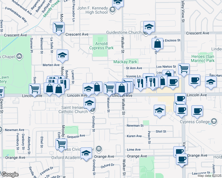 map of restaurants, bars, coffee shops, grocery stores, and more near 8921 Watson Street in Cypress