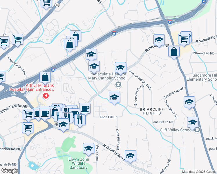 map of restaurants, bars, coffee shops, grocery stores, and more near 1000 Gables Way in Atlanta