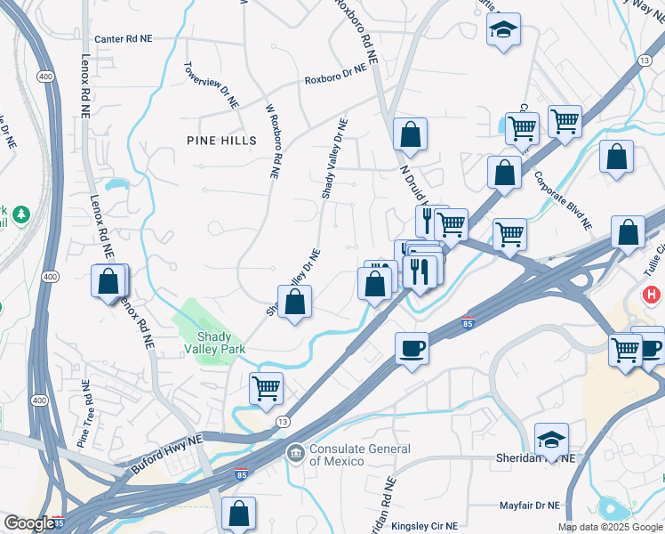 map of restaurants, bars, coffee shops, grocery stores, and more near 1724 Dunwoody Trail Northeast in Atlanta