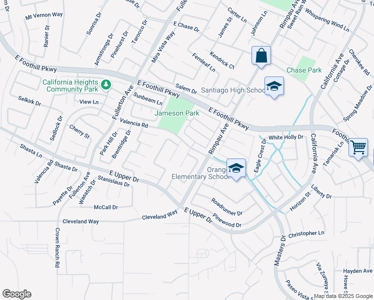 map of restaurants, bars, coffee shops, grocery stores, and more near 3514 Arboretum Drive in Corona