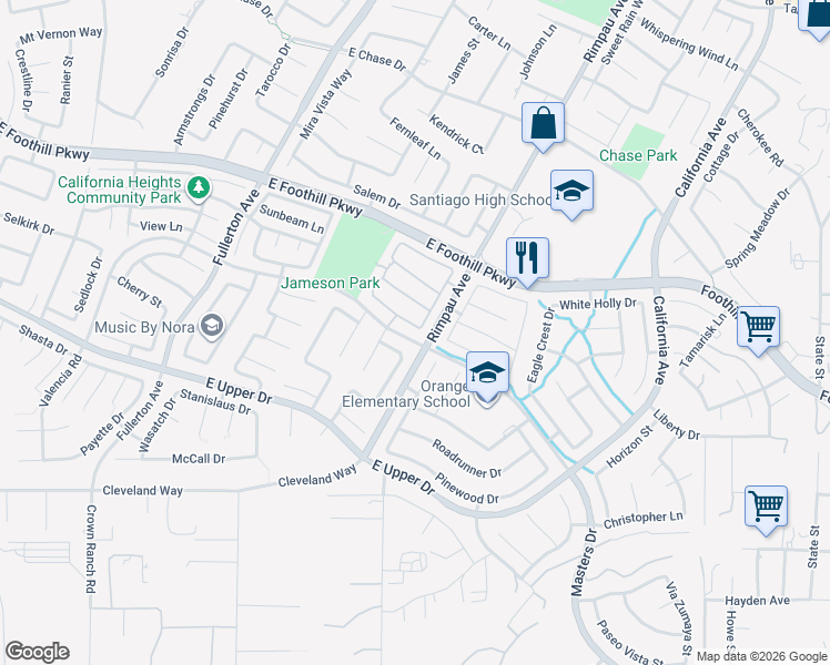 map of restaurants, bars, coffee shops, grocery stores, and more near 1286 Bathport Way in Corona