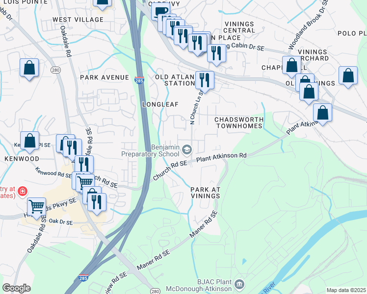map of restaurants, bars, coffee shops, grocery stores, and more near 5108 Kempsford Court in Smyrna