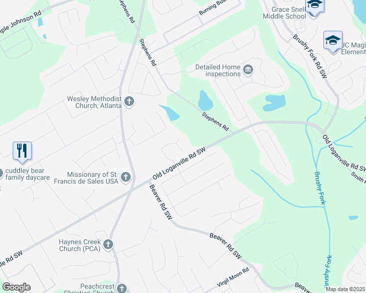 map of restaurants, bars, coffee shops, grocery stores, and more near 3880 Spring Manor Court in Loganville