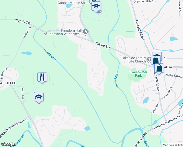 map of restaurants, bars, coffee shops, grocery stores, and more near 4940 Lazy Hollow Lane in Austell