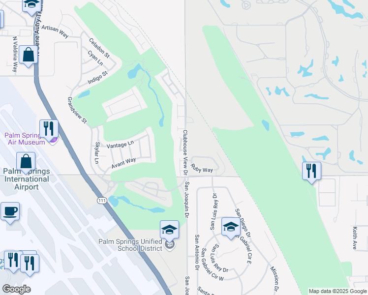 map of restaurants, bars, coffee shops, grocery stores, and more near 4969 Davidson Way in Palm Springs