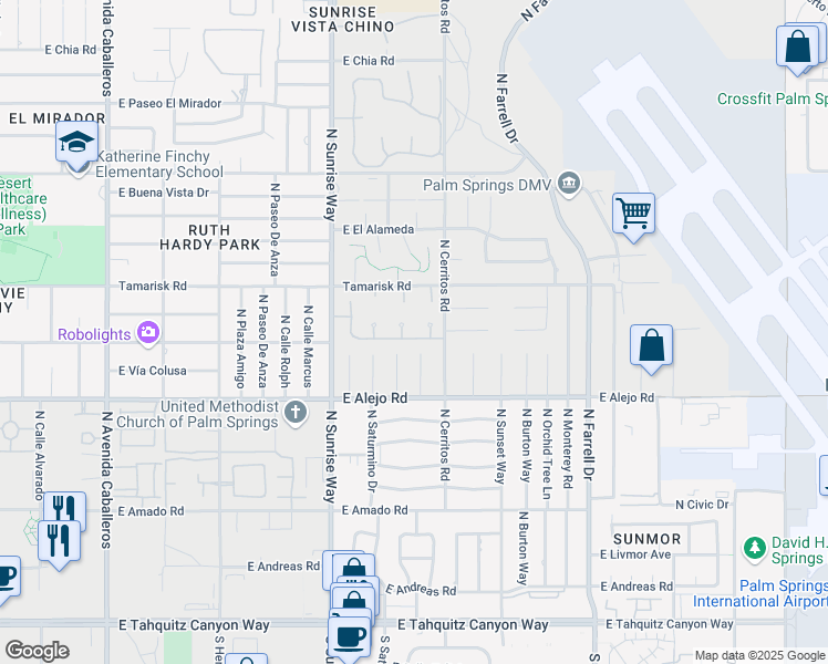 map of restaurants, bars, coffee shops, grocery stores, and more near 1960 East Vía Acapulco in Palm Springs