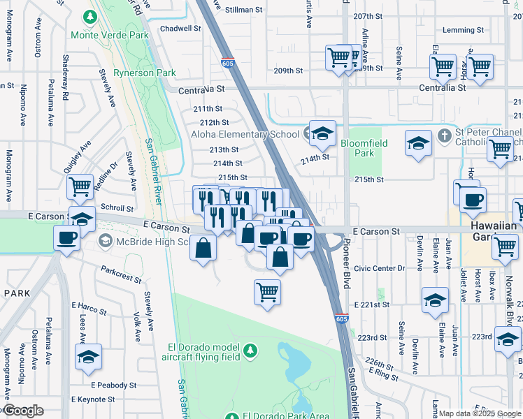 map of restaurants, bars, coffee shops, grocery stores, and more near 11526 216th Street in Lakewood