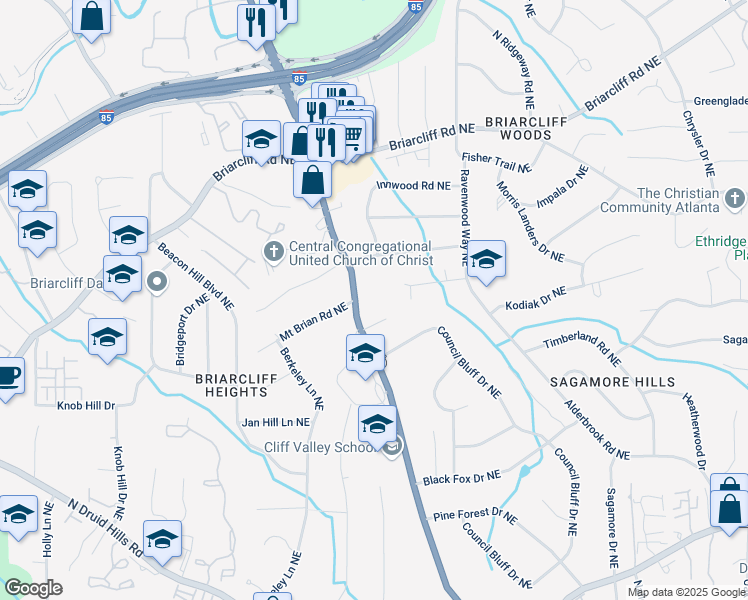 map of restaurants, bars, coffee shops, grocery stores, and more near 2603 Clairmont Road in Atlanta