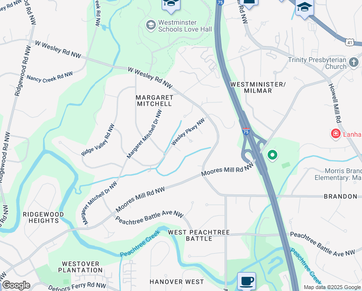 map of restaurants, bars, coffee shops, grocery stores, and more near 1378 Wesley Oaks Court in Atlanta
