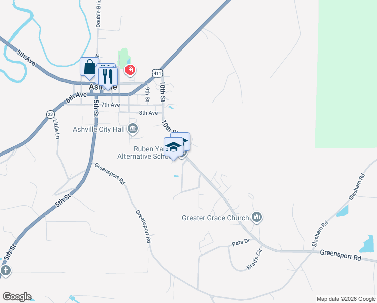 map of restaurants, bars, coffee shops, grocery stores, and more near 20 B & T Drive in Ashville