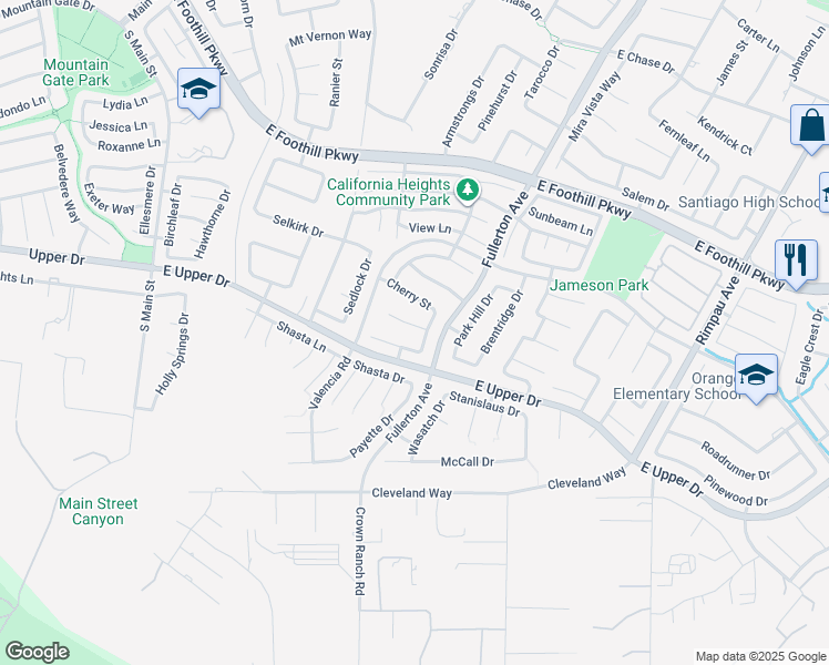 map of restaurants, bars, coffee shops, grocery stores, and more near 716 Black Oak Circle in Corona