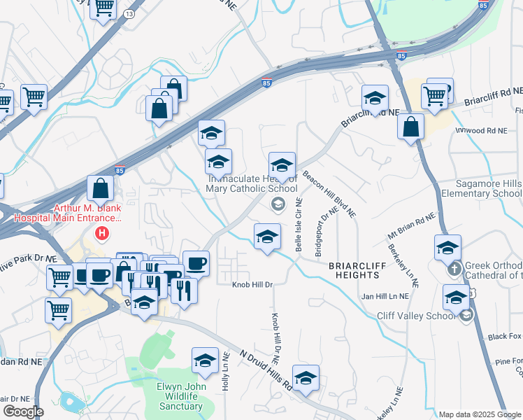map of restaurants, bars, coffee shops, grocery stores, and more near 2785 Briarcliff Road Northeast in Atlanta